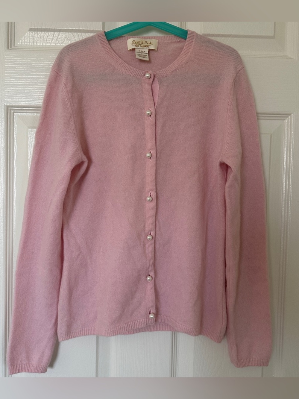 Peck & Peck 100% Cashmere Cardigan Size Small Pink 2-Ply Button Front Luxury